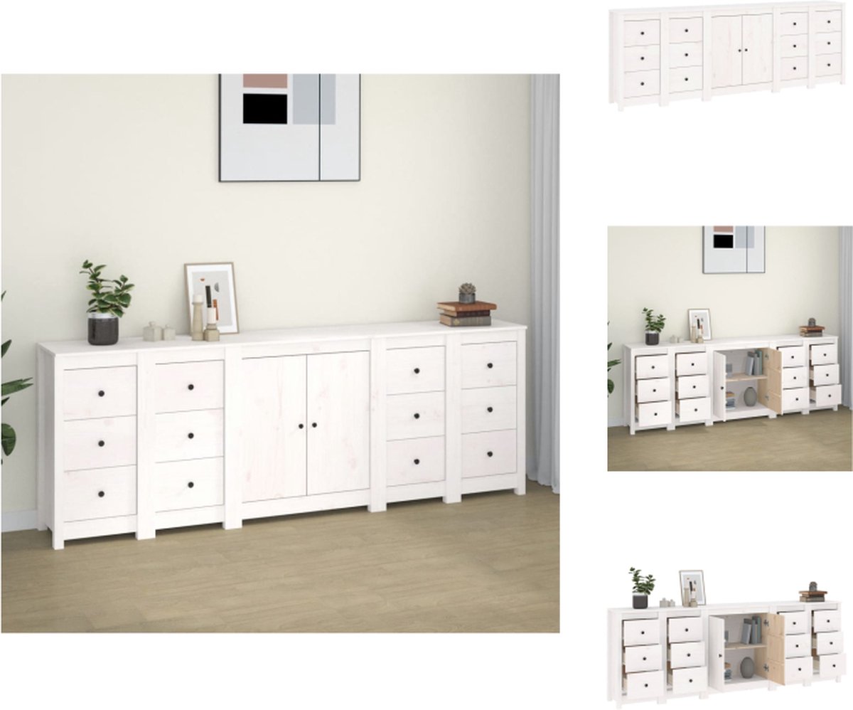 VidaXL Dressoir Grenenhout 230 x 35 x 80 cm Wit Opbergruimte Stevig Blad Montagehandleiding meegeleverd Keukenkast