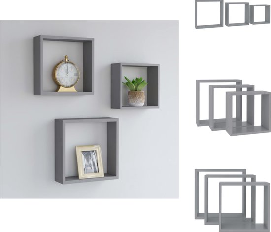vidaXL Étagères murales Cube 3 pcs MDF Gris - Étagères murales - Étagères murales - Étagère flottante - Étagères flottantes