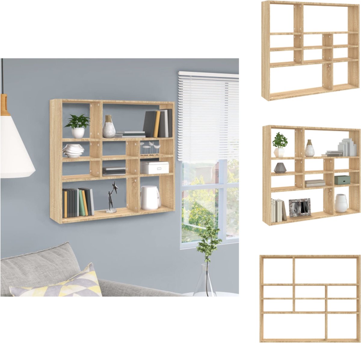 VidaXL Wandschap Spaanplaat 90 x 16 x 78 cm Sonoma Eiken Wandsteun