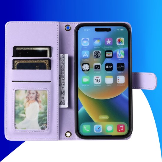 Hoesje geschikt voor Samsung Galaxy A21S - Bookcase - Pasjeshouder - Koord - Kunstleer - Paars