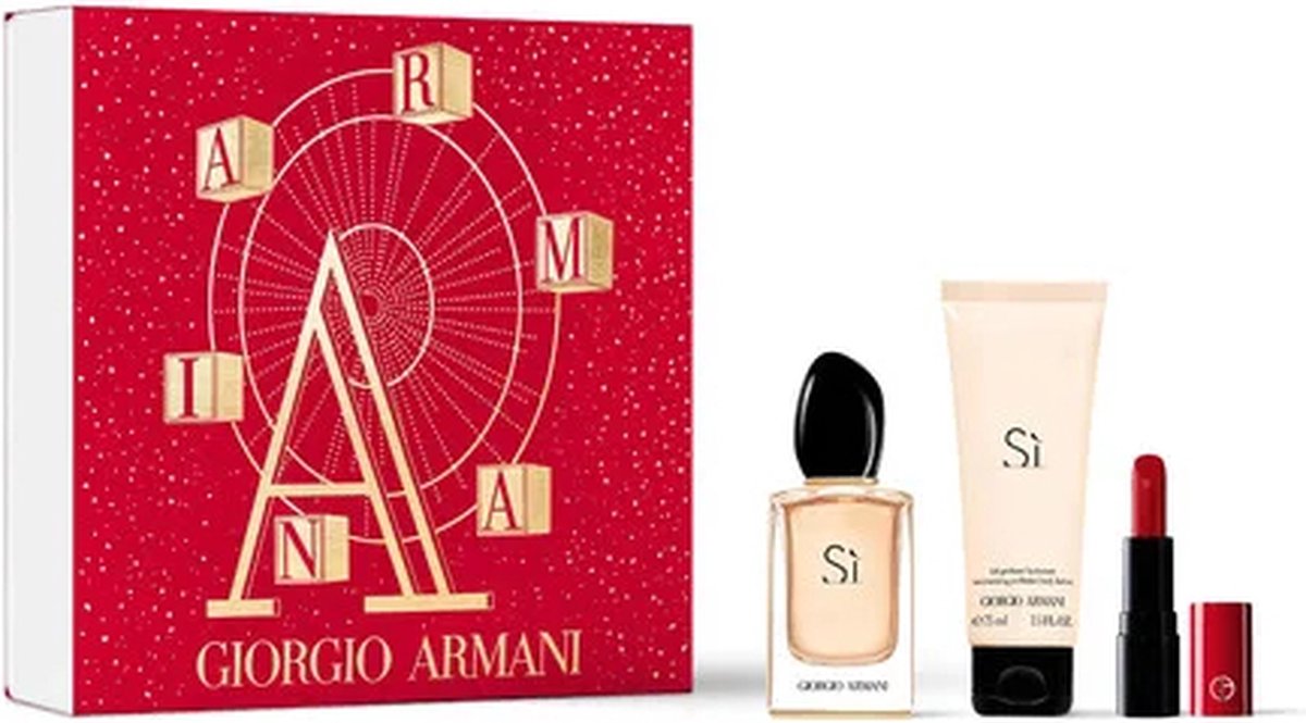 Armani Si Giftset - 50 ml eau de parfum spray + 75 ml bodylotion + Lip Power lippenstift 400 Four Hundred 1,4 ml - cadeauset voor dames