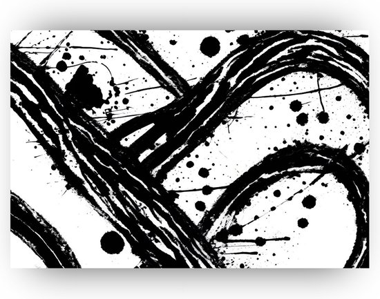 Abstract zwart wit schilderij - Schilderij zwart wit - Schilderij op canvas - Abstracte kunst - Woonkamer schilderij zwart wit - Minimalisme - 150 x 100 cm 18mm