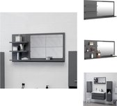 vidaXL Wandspiegel - Hoogglans grijs - 90 x 10.5 x 45 cm - Drie schappen - Badkamerkast