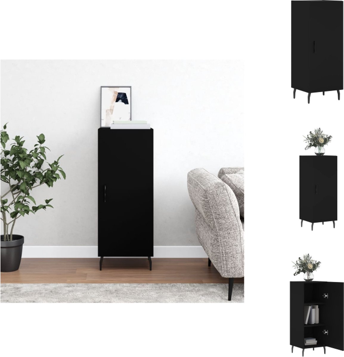 VidaXL Dressoir Zwart 34.5 x 34 x 90 cm Metalen Poten Keukenkast