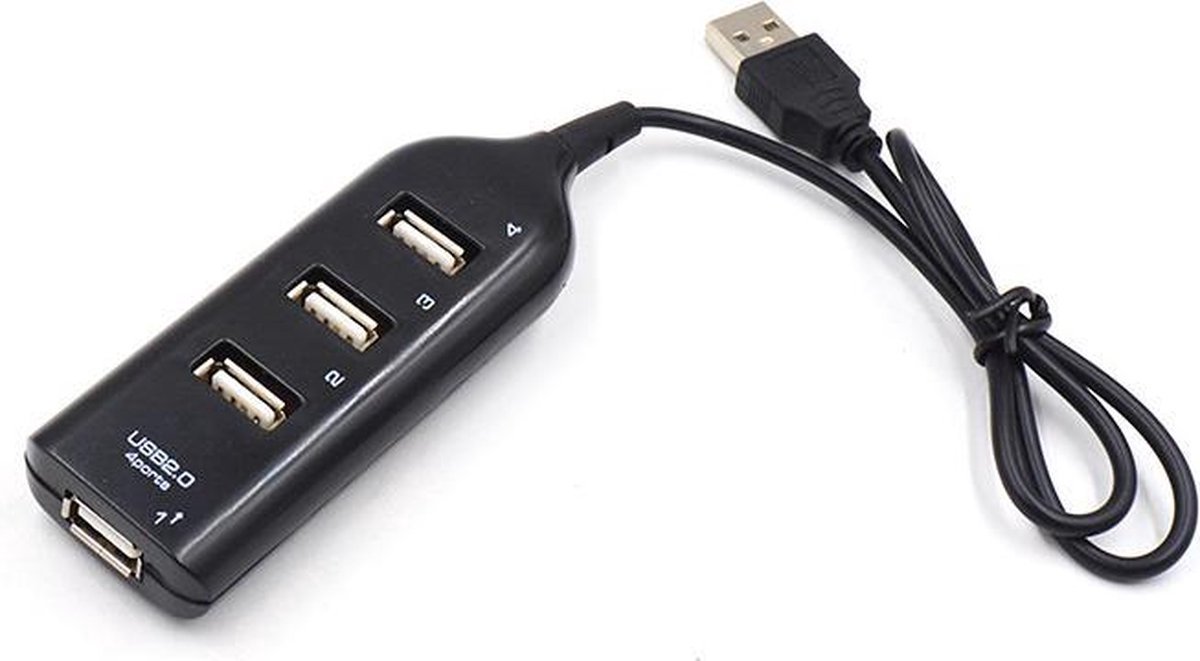 IBBO® - 4 in 1 USB Poort - USB Splitter - 4 Ports 2.0 USB Hub - Verdeler - LED - Geschikt voor Laptops en PC - USB - Hub - 30 cm - Zwart