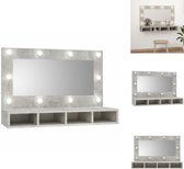 vidaXL Armoire à miroir Gris béton - 90 x 31,5 x 62 cm - Éclairage LED- Armoire de salle de bain