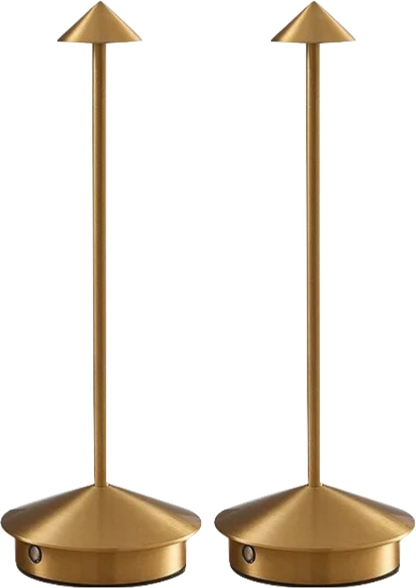 2 Stuks - Tafellamp – Oplaadbaar - Goud – Dimbaar – 29CM – Aluminium – Bureaulamp – Tafellamp Slaapkamer - Draadloos