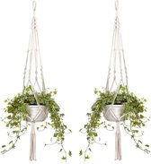 Set of 4 Macrame Hanging Baskets Cotton Rope Flower Pot Planter Hanging Baskets for Indoors and Outdoors Ceiling/Balcony/Wall Decoration, 105 cm, 4 Cords, White