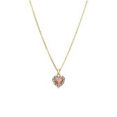 Lucardi - Dames Stalen goldplated ketting vintage hart roze - Ketting - Staal - Goudkleurig - 45 cm