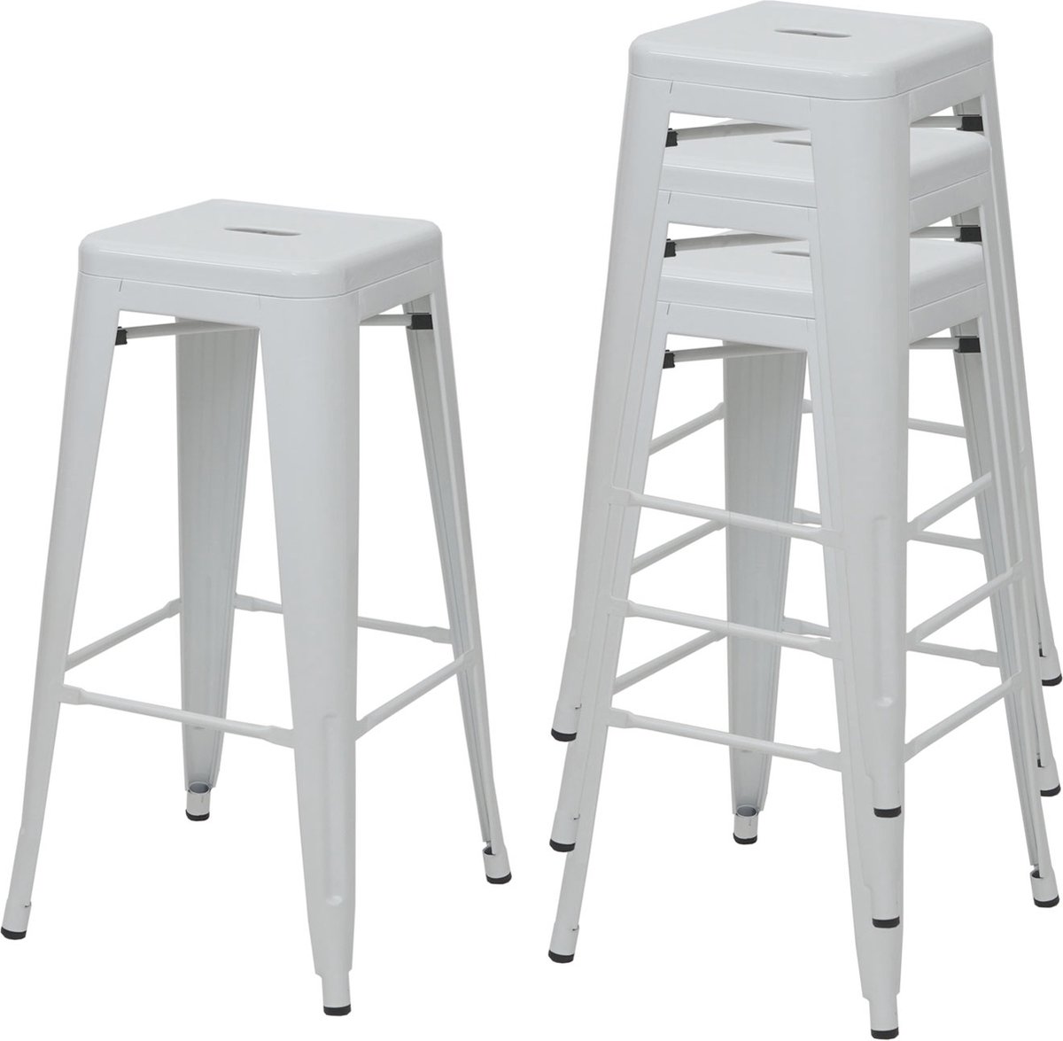 Cosmo Casa Set van 4 Barkrukken - Tegenkruk - Industrieel Design - Stapelbaar - Minimalistisch - Metaal - Wiy Wit
