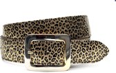 Thimbly Belts Goudkleurige leopard riem - heren en dames riem - 4 cm breed - Goud/Zwart - Echt Leer - Taille: 85cm - Totale lengte riem: 100cm