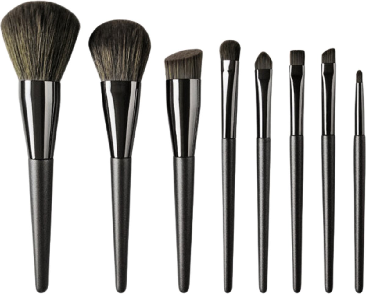 Goedkoopste Professionele Make Up Kwasten - Gezichtsborstels - 8 delige Kwastenset - Visagie - Zwart - 8 Stuks - Allround Makeup Brush Set