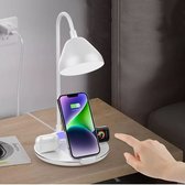 Bureaulamp LED 15W Snellader - 5 in 1 Draadloos Opladen voor Apple iPhone, Watch, AirPods - Dimbaar-Wit