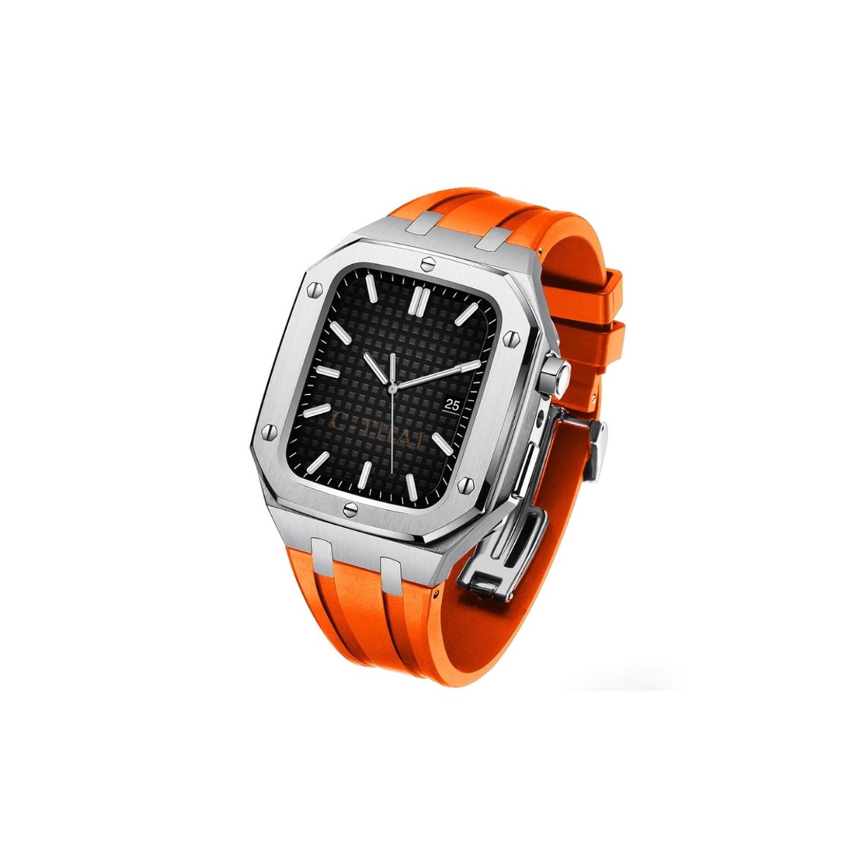 Luxe Apple Watch zilver Case - oranje 45mm