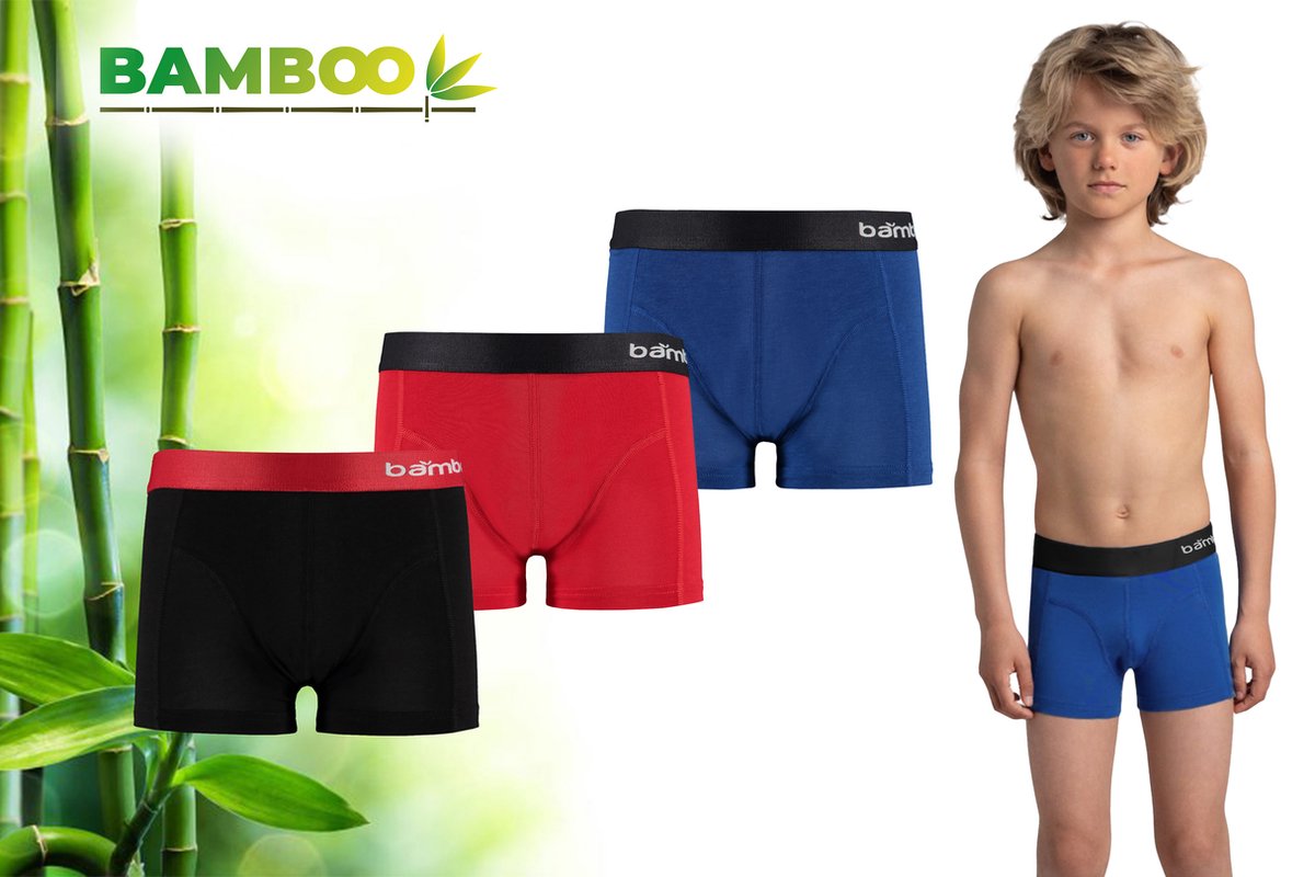 Bamboo - Boxershorts Jongens - Bamboe - 3 Stuks - Multi Rood - 134-140 - Ondergoed Jongens - Onderbroeken Jongens - Boxershort Kinderen Jongens - Boxer - Onderbroek