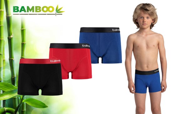 Bamboo - Boxershorts Jongens - Bamboe - 3 Stuks - Multi Rood - 122-128 - Ondergoed Jongens - Onderbroeken Jongens - Boxershort Kinderen Jongens - Boxer - Onderbroek