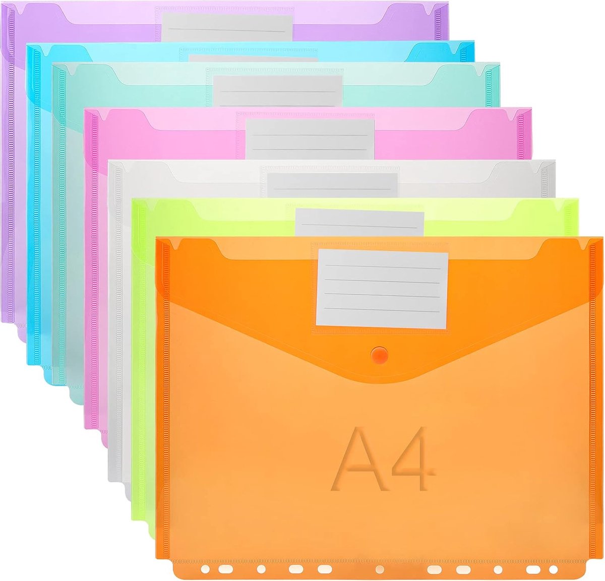 Agoer 48 Stuks Documentenmappen A4, [Bredere Maten] Om Te Bewaren, Transparante Verzamelmappen Voor Het Organiseren Van Documenten, Met Klittenbandsluiting en Etikettenvak
