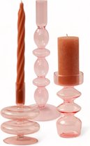 WinQ - Vrolijk kleurige Glaskandelaren in een Rose Combinatie - Kaarsenhouder glas - Set bestaande uit 3 stuks – Decoratie woonkamer – geschikt voor Dinerkaarsen