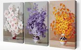 Peinture par numéros Adultes, peinture par numéros, paquet complet de Hobby sur cadre avec vernis - ®Arty Bee - Trio de Fleurs - 3x40x50cm