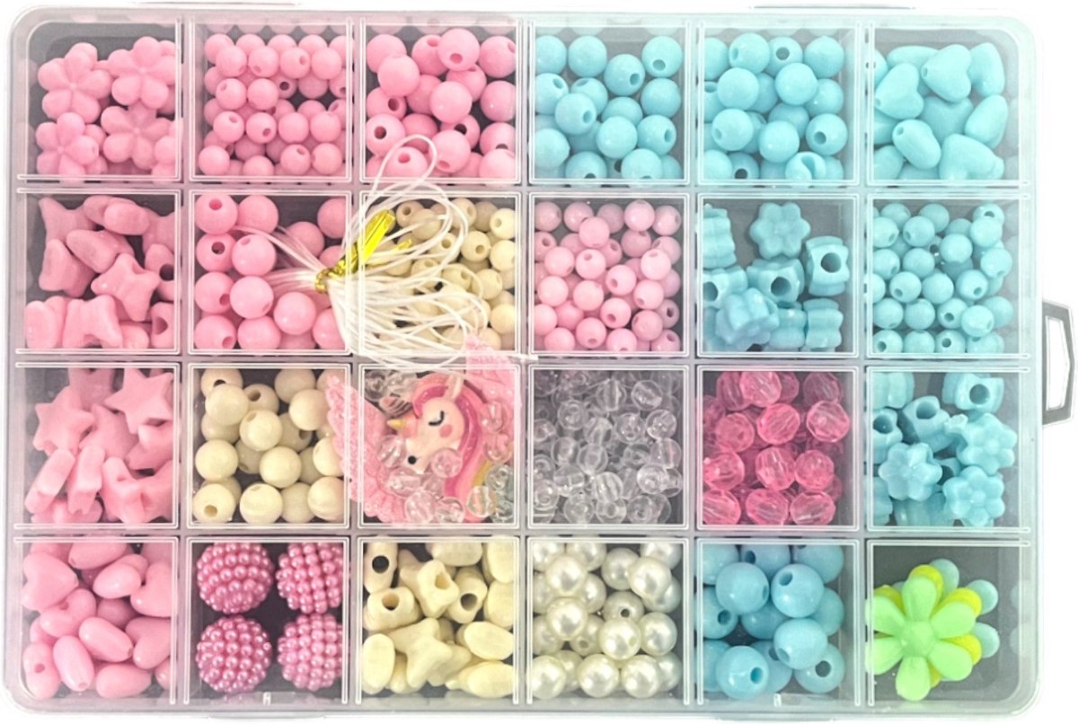 Roze & Blouw Kralen Set Pastel -Bloomen Ster-Vilinders- Kralendoos 800 Stuks