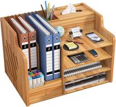 Bijgewerkte houten bureau-organizer, bureau-organizer met grote capaciteit, nette opberghouder, doe-het-zelf kantoorbenodigdheden, opbergdoos voor A4-papieren, documenten en notitieboekje