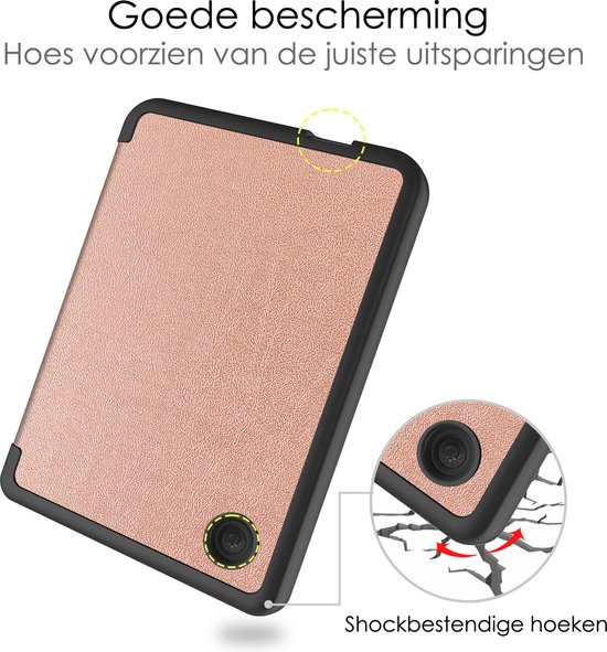 Hoes Geschikt voor Kobo Clara 2E Hoesje Bookcase Cover Book Case Hoes Sleepcover Met Screenprotector - Rosé Goud van Slimbinseed — afbeelding 5