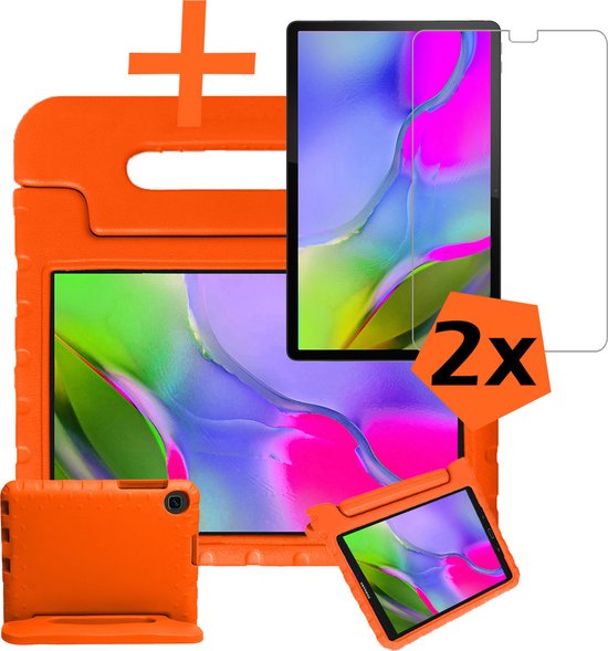 Hoes Geschikt voor Samsung Galaxy Tab A 10.1 2019 Hoes Bumper Kindvriendelijk Kids Case Kinderhoes Met 2x Screenprotector - Hoesje Geschikt voor Samsung Tab A 10.1 2019 Hoesje Shockproof Cover Hoes - Oranje