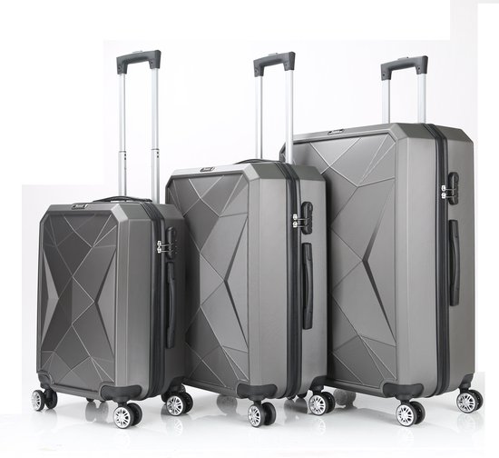 Kofferset Traveleo Babij - 3-delig- met cijferslot - Complete Set - Koffer - Handbagage 35L + 65L en 90L Ruimbagage - ABS03 - Grijs
