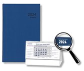 Brepols - Agenda 2024 - Saturnus Luxe - Kashmir - 13,3 x 20,8 cm - 1 Dag op 1 pagina - Blauw + Burokalender Blauw