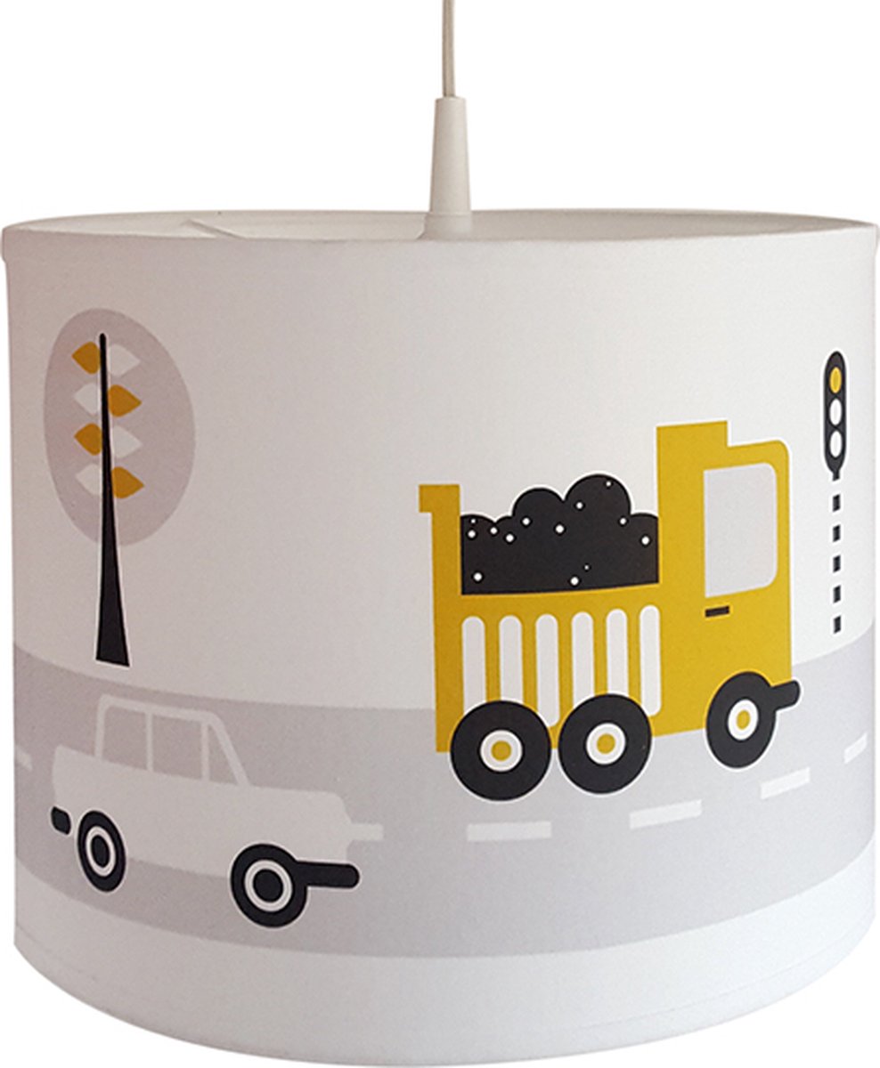 Hanglamp Voertuigen Graafmachine Auto oker geel jongenskamer Verlichting diameter 30cm met pendel voor kinderkamer