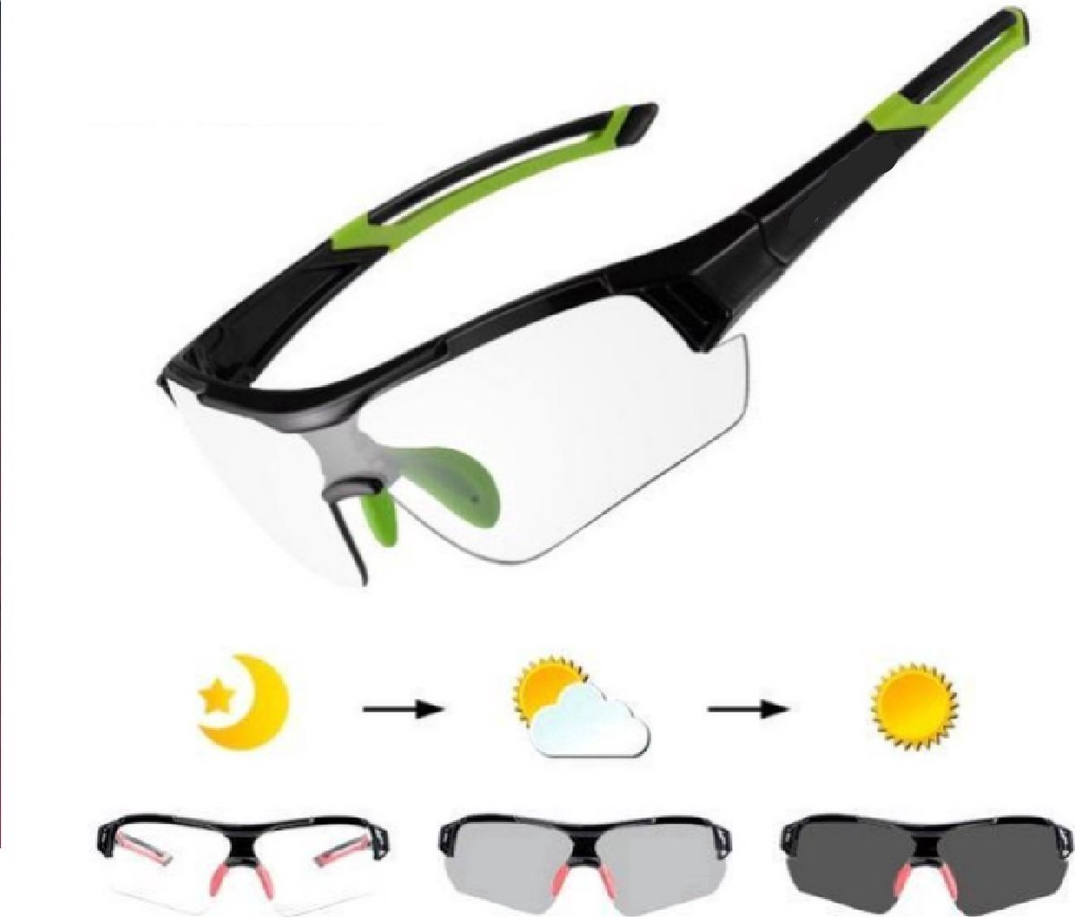 Velox Meekleurende Fietsbril - Zonnebril - Fiets Sport Bril - Premium fotochromatische Fietsbril Set Groen