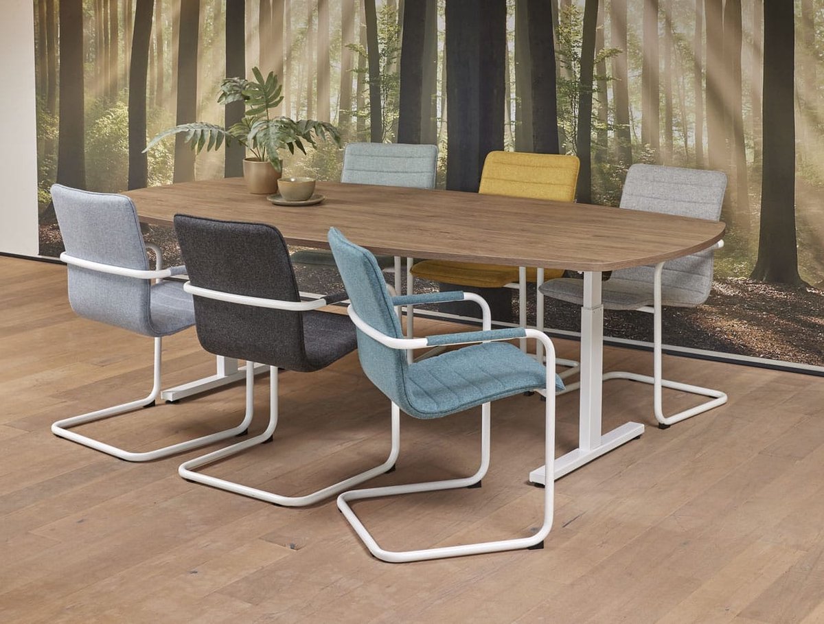 ABC Kantoormeubelen Vergadertafel Quick Deens Ovaal 240x120cm frame Aluminium (RAL9006) blad Noten Hickory