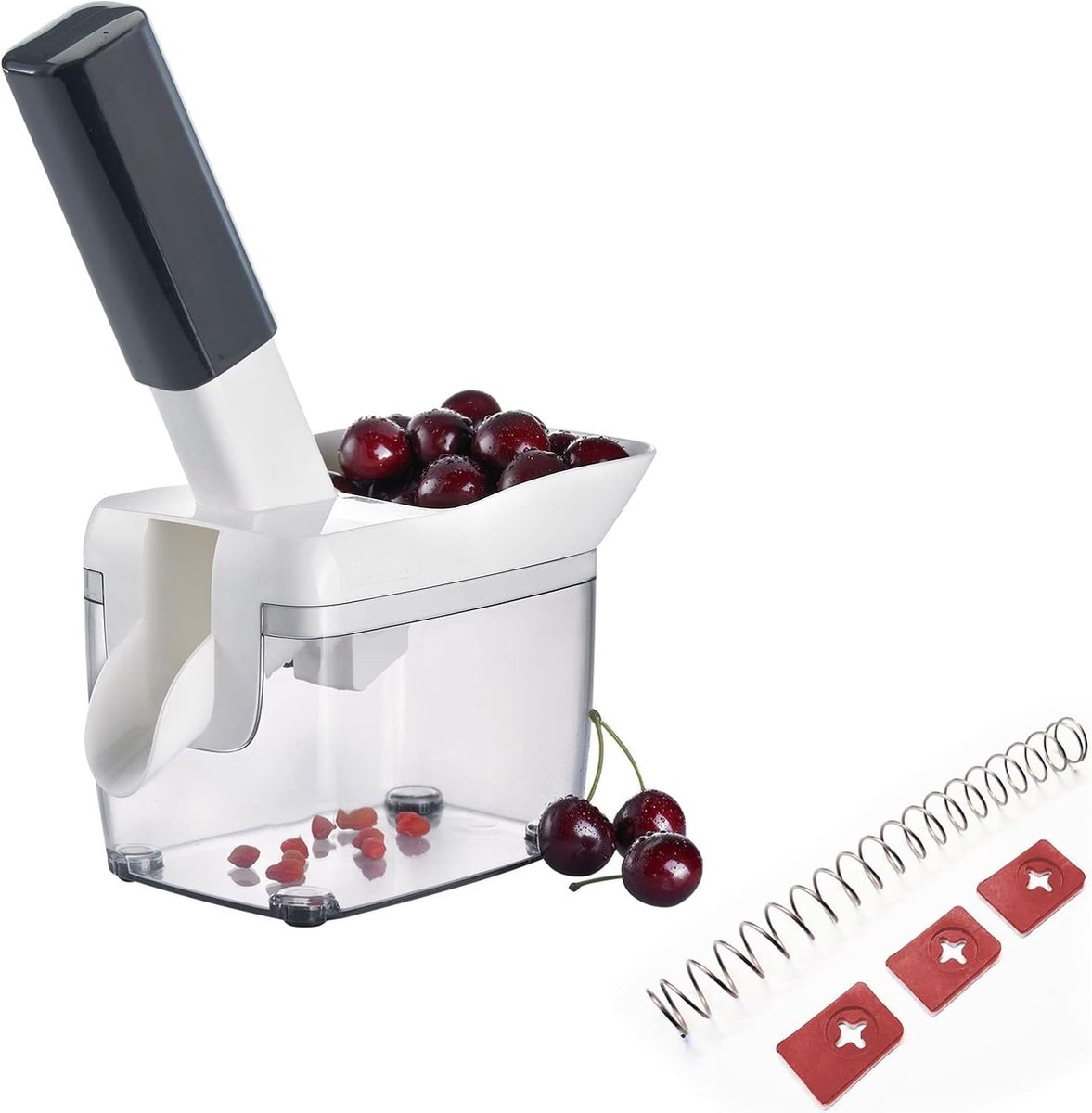 Kirschentsteiner met bult, kerncassette en receptenboekje, inclusief 4-delige slijtageonderdelen set, roestvrij staal/kunststof, kernfix, wit/donkergrijs/transparant,
