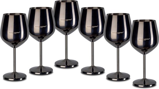 ECHTWERK Onbreekbare wijnglazen/wijnkelk van roestvrij staal, wijnglazenset, rode wijnglas, wijnproeverglazen, campingglazen, cocktailglazen, robuust, onbreekbaar, Silver Edition, 2-delig, 21 x 7,3