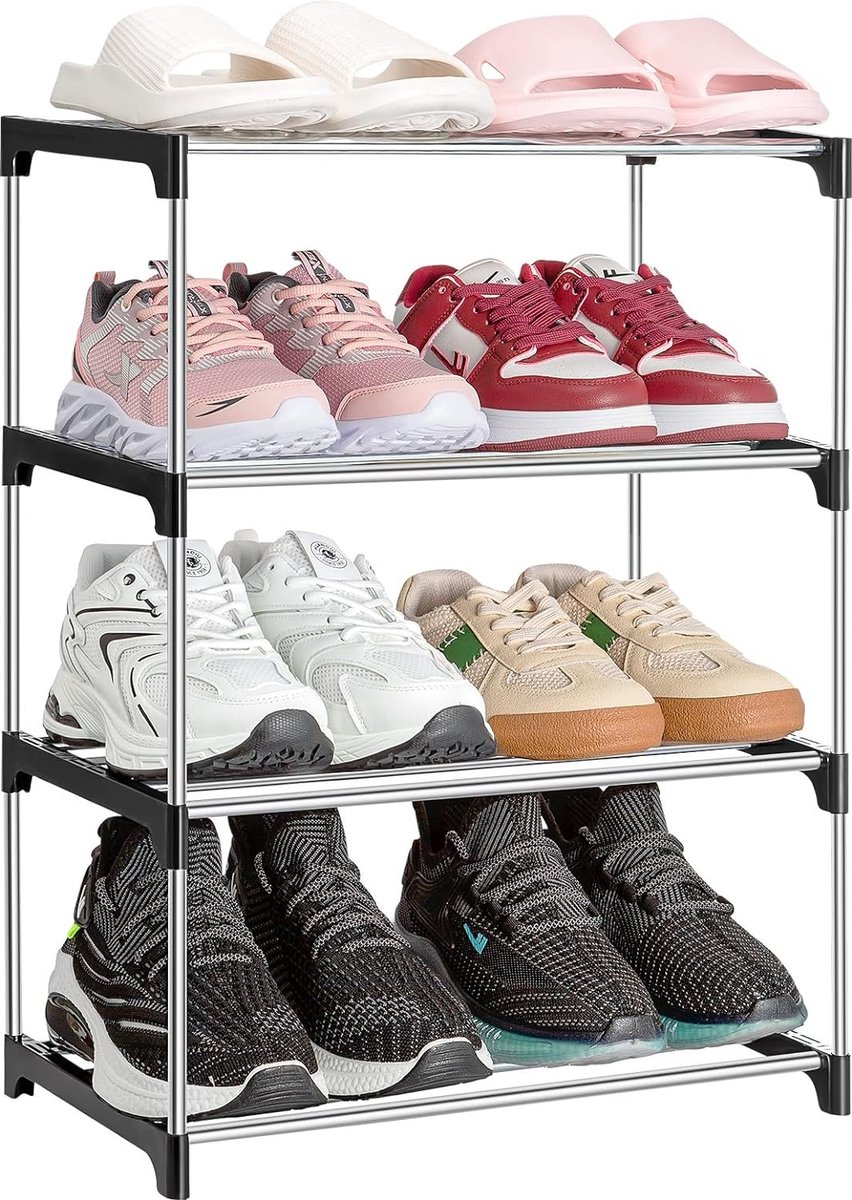 IBUYKE 5-laags schoenenrek met 2 laden, schoenenopbergorganisator voor 12-16 paar schoenen, modern schoenenstandaard met stoffen plank voor entree, kast, slaapkamer, rustiek bruin, TXJ040H