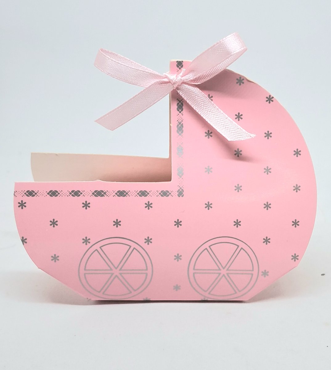 cadeaudoosje in de vorm van een kinderwagentje in roze kleur 20 stuks voor babyshower, geboorte