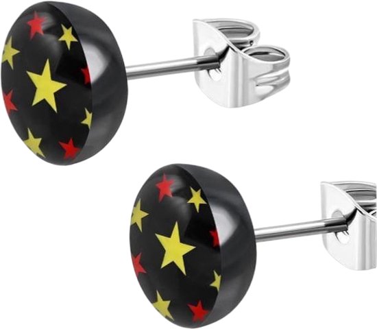 Aramat jewels ® - Oorknopjes sterren zwart acryl staal 7mm