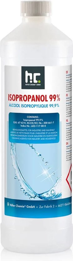 Isopropanol 99,9% Zuiver - Fles, 1 Liter - IPA - Isopropyl alcohol