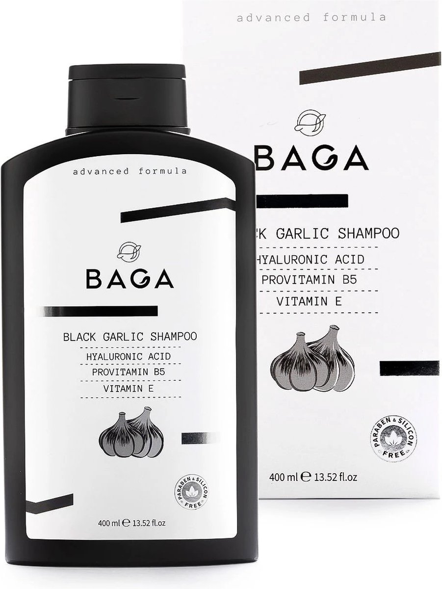 BAGA BLACK GARLIK SHAMPOO - Hyaluronic Acid - Provitamin B5 - Vitamin E - Knoflookessentieshampoo - hydrateert de Haarstructuur - Vitamine B5& E - Alle Haartypes
