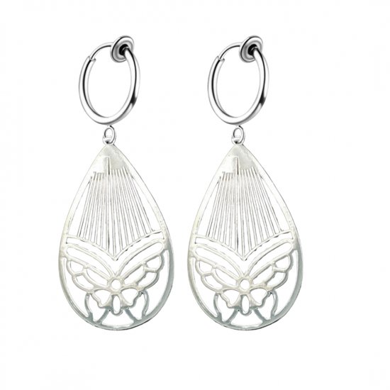 Klem -oorbellen -vlinder- zilverkleur- lang- geen gaatje- Charme Bijoux