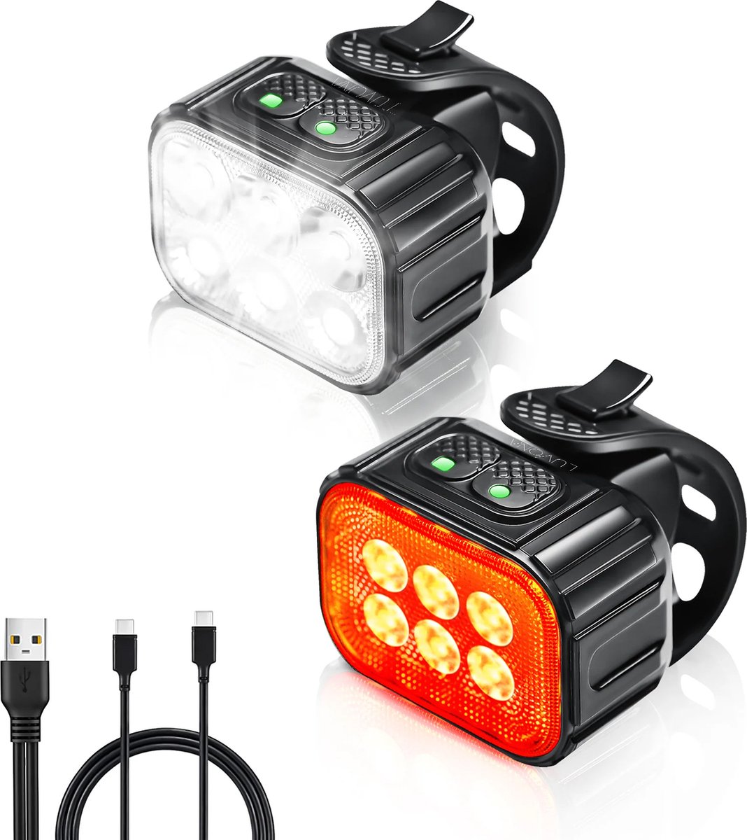 Luvona Fietslamp Set - Fietsverlichting - Voorlicht / Achterlicht - Fiets Koplamp - LED Fietslampjes Rood en Wit - Waterdicht - USB-C Oplaadbaar - luvona