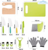 set de couteaux pour enfants 12 pièces - couteau pour enfants - kiddikutter - le petit chef - couteau de chef pour enfants - adapté aux enfants - Montessori - planche à découper - formes - gants de sécurité