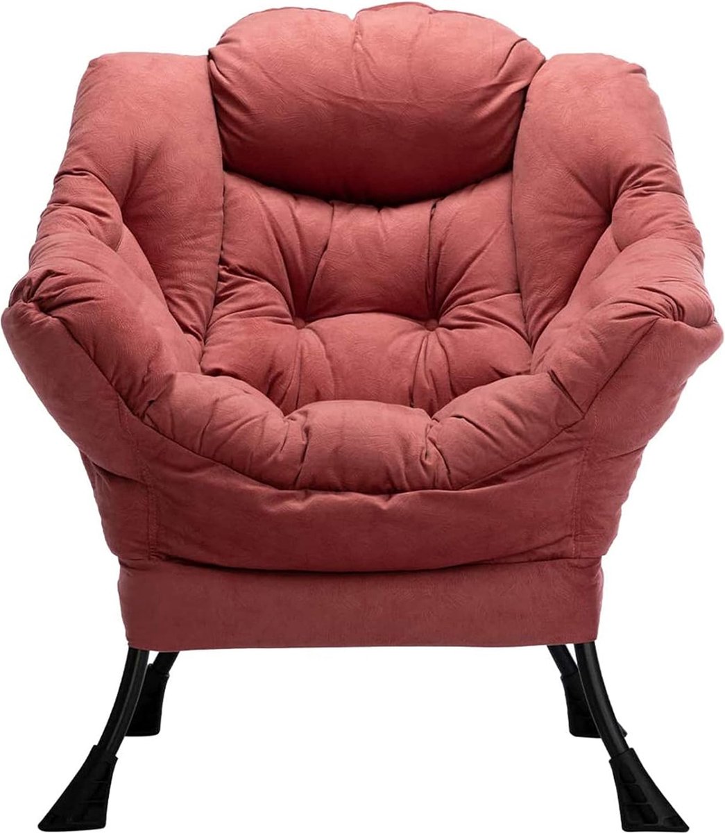 HollyHOME Relax Fauteuil Woonkamer Stoel Slaapkamer Stoel Lounge Stoel met Armleuningen Leesstoel Accentstoel met Stalen Frame, Roze