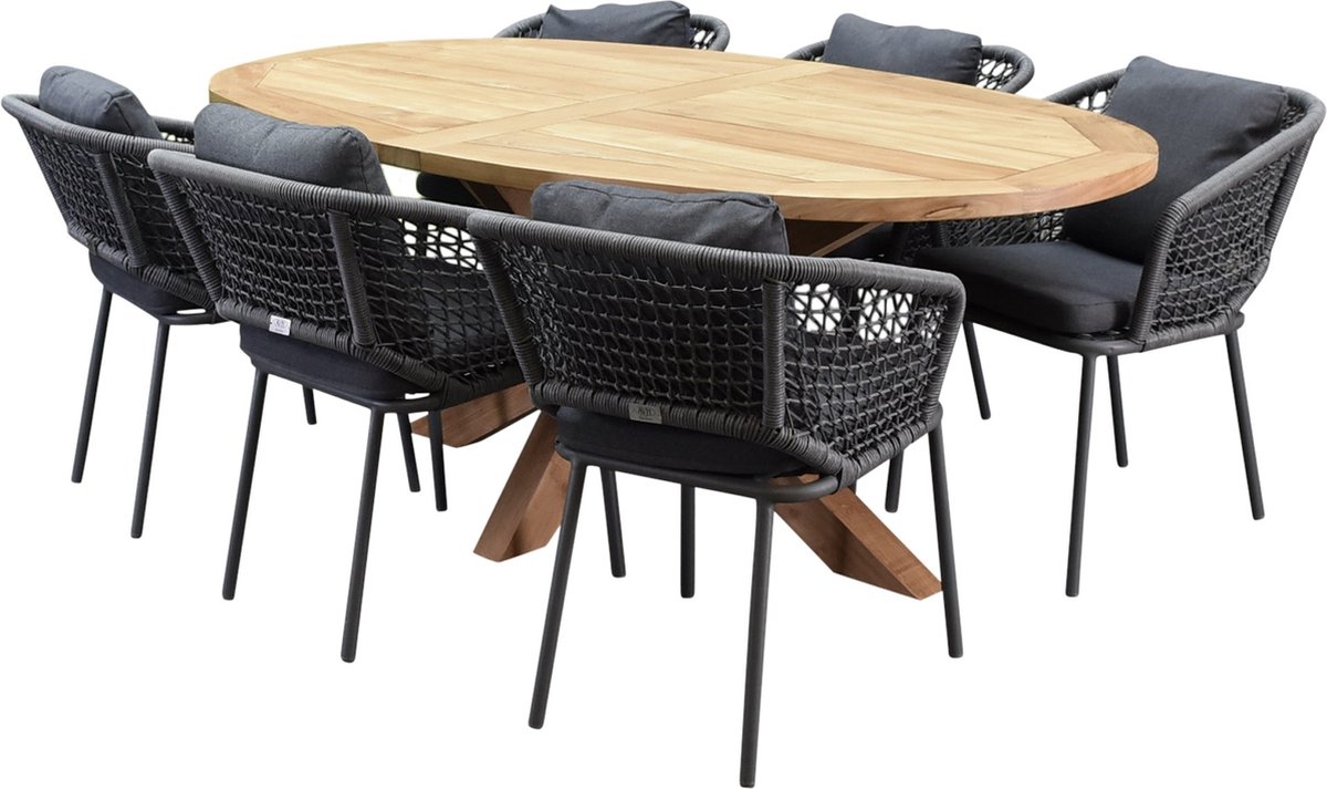 Ellips Eagle dining tuinset 200x110xH76 cm 7 delig teak