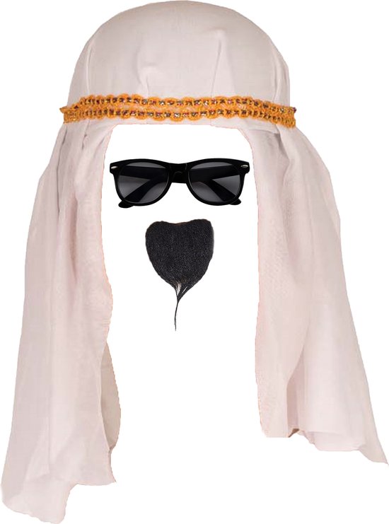 thumbnail: Atsmoce Arabische Sjeik Kostuum Voor Heren - Met Hoofddoek En Rekwisieten