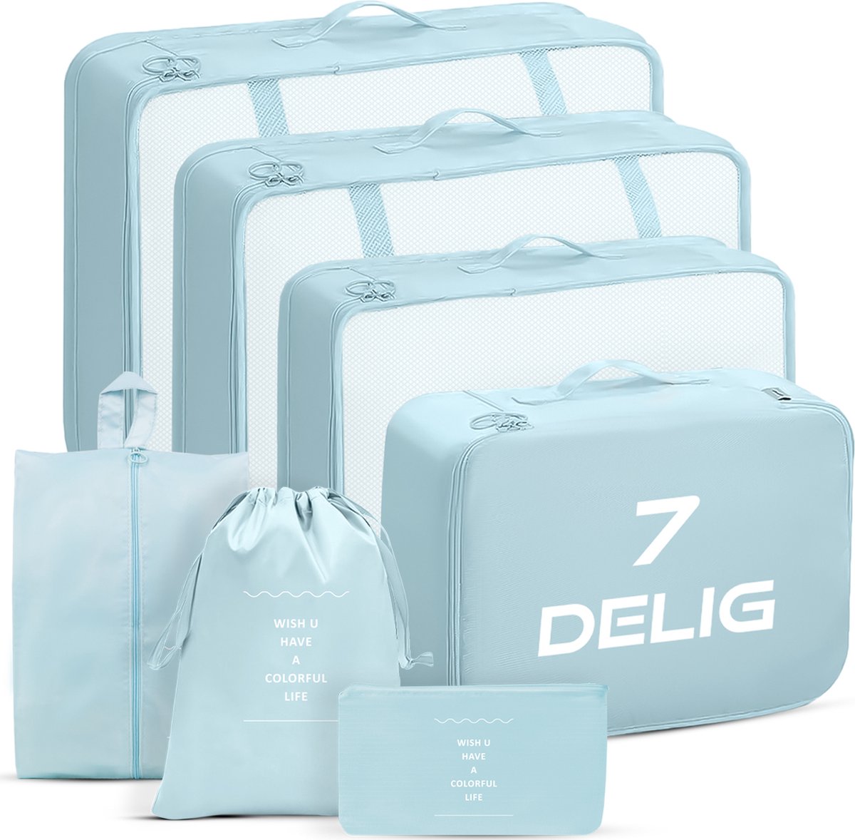 Ensemble de cubes d'emballage - organisateur de valise ou de sac - sacs  d'emballage - bleu clair deluxe