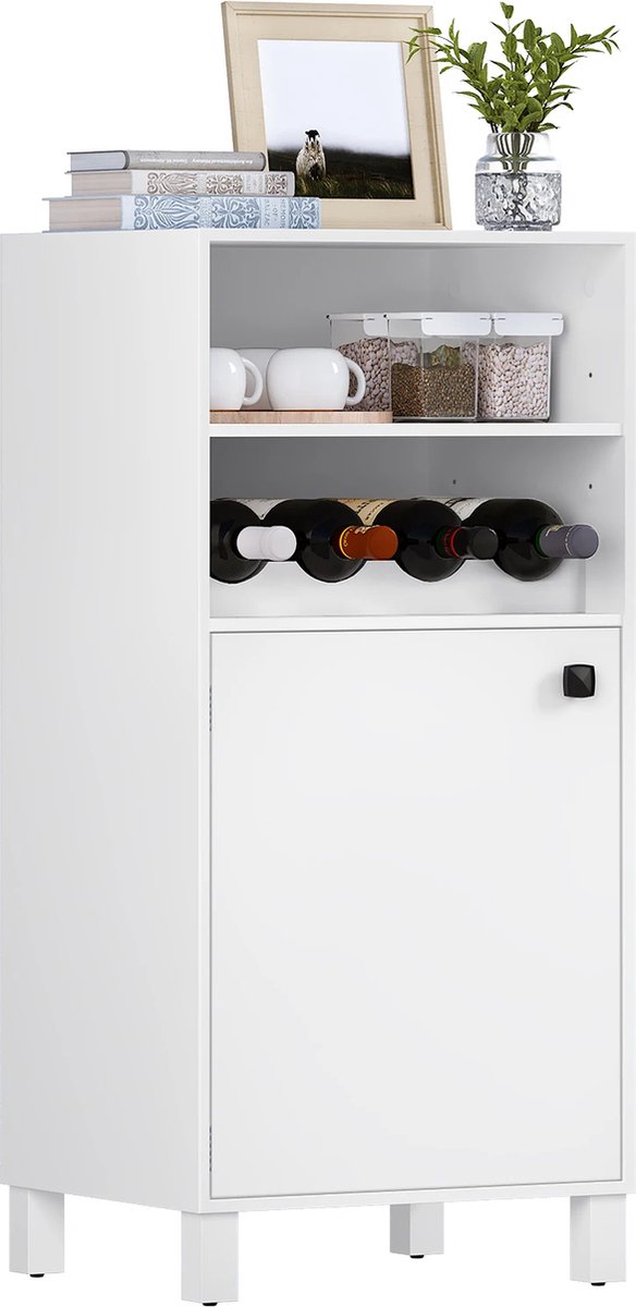 BukkitBow - Keukenkast / Bijzetkast - Kast met Wijnrek en Deur met Opslagruimte - Dichte Kast met Verstelbare Planken - 48X40X108CM - Wit