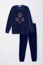 Woody pyjama velours jongens/heren - blauw - mammoet - 232-10-PLC-V/834 - maat 98