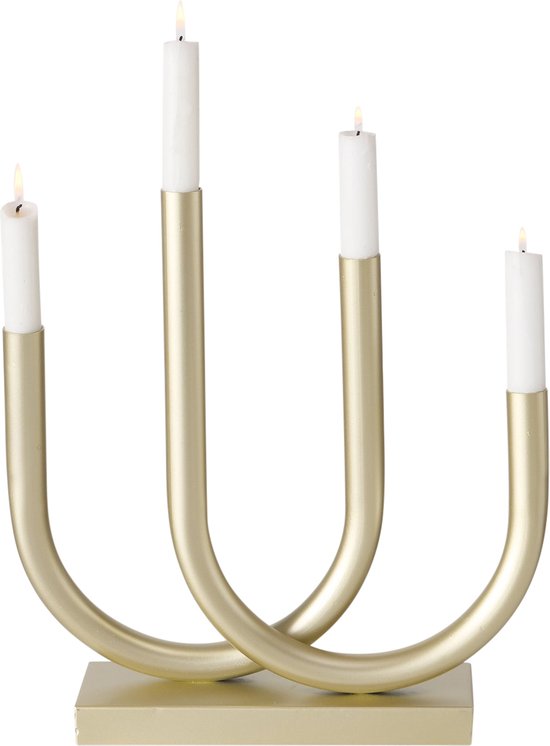 Bougeoir moderne pour 4 bougies, métal doré, 34 cm
