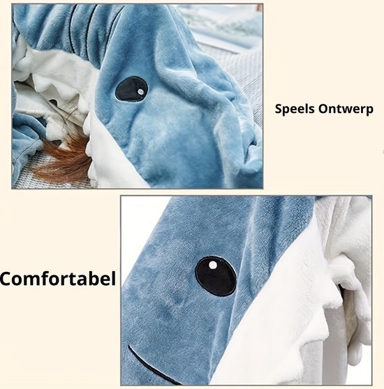 Xerolax Couverture à capuche avec manches - Blanket polaire - Femme - Homme - Enfants - Plaid - Couverture câline - Onesie - Extra douce et chaude - Requin - Taille L